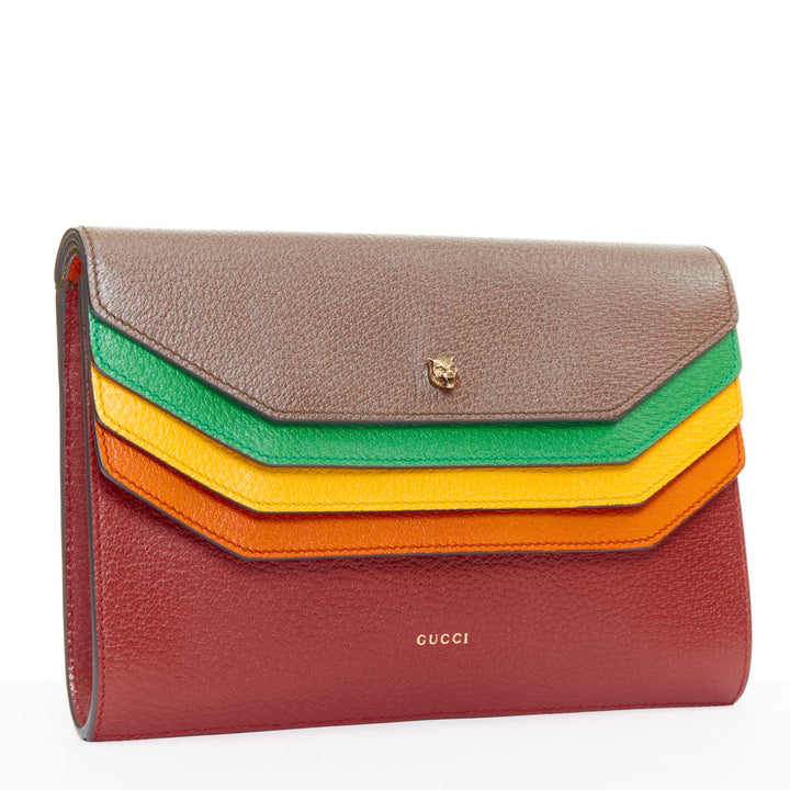 GUCCI 2017 Runway Totem rainbow brown leather flap envelop clutch bag