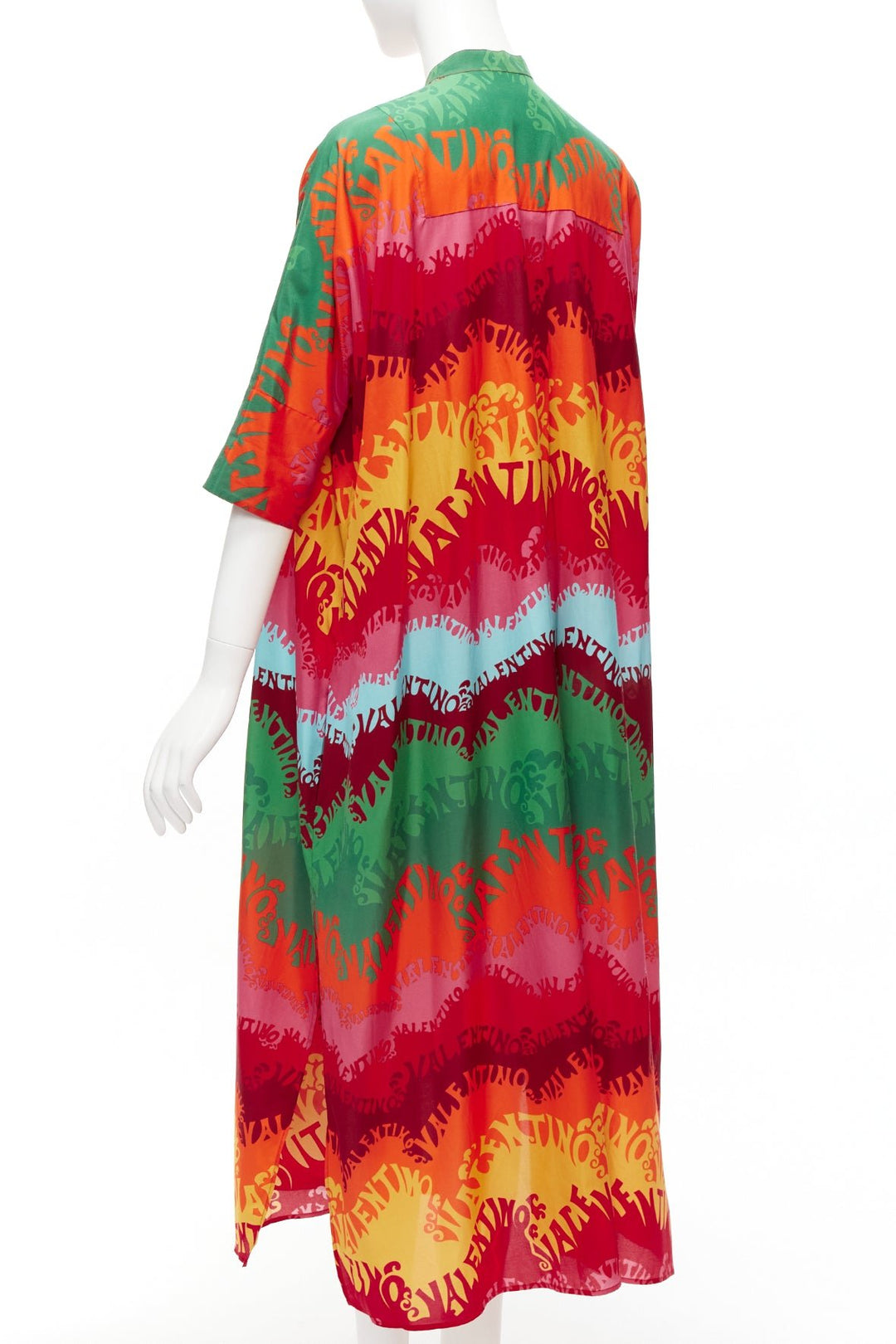VALAENTINO GARAVANI Waves rainbow logo print silk cotton kaftan dress IT36 XS