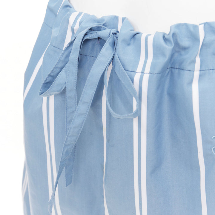 JIL SANDER blue white striped high waisted drawstring boxer shorts FR34 XS