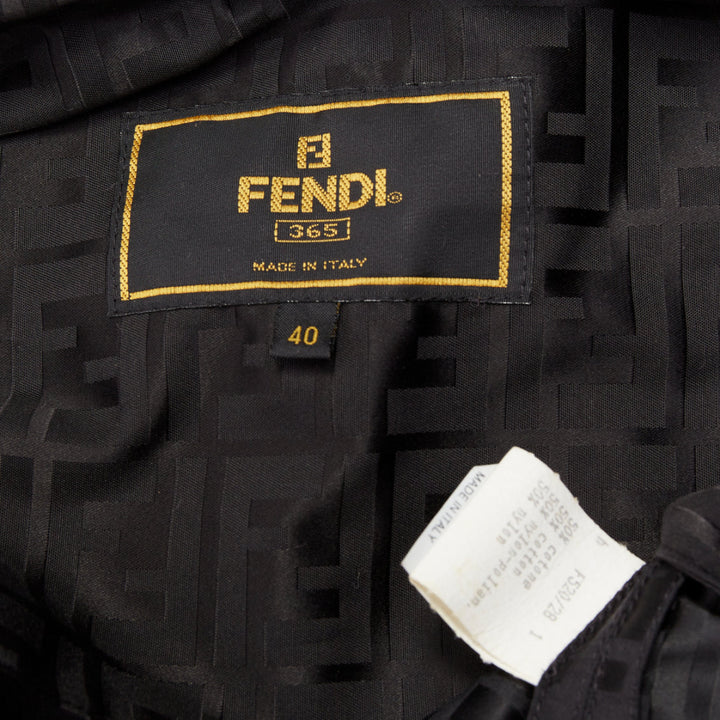 FENDI 1990s Vintage black cotton nylon FF Zucca monogram belt trench coat IT40 S