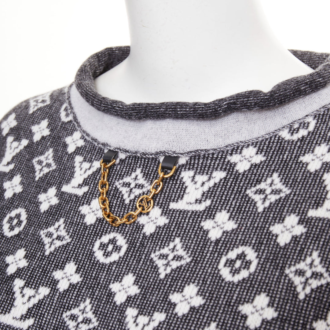 LOUIS VUITTON 2023 grey cream wool cotton LV monogram chain collar mini dress XS