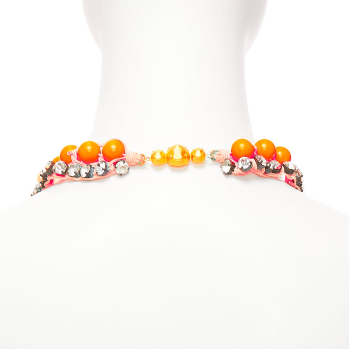 SHOUROUK neon orange clear crystal beads rope chain choker necklace