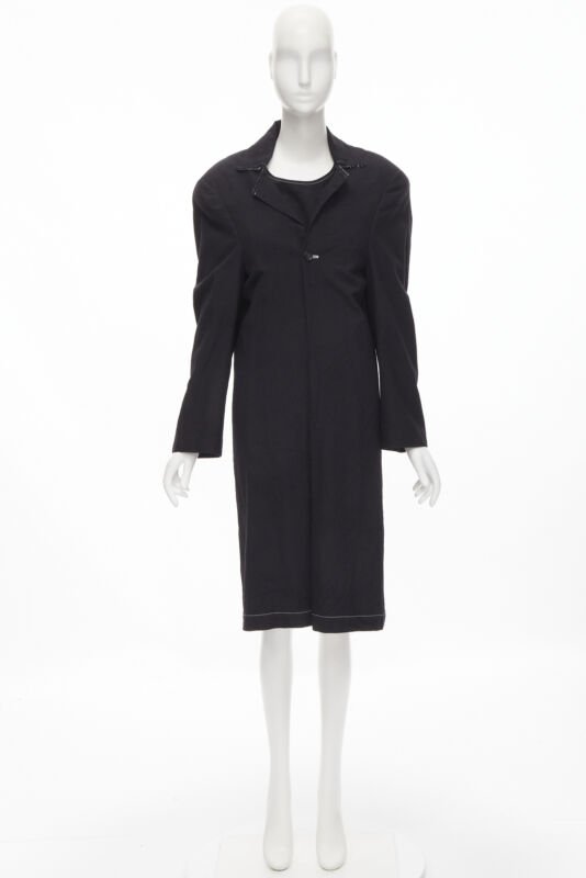 vintage JUNYA WATANABE 1994 black wool shoulder padded layered coat dress S