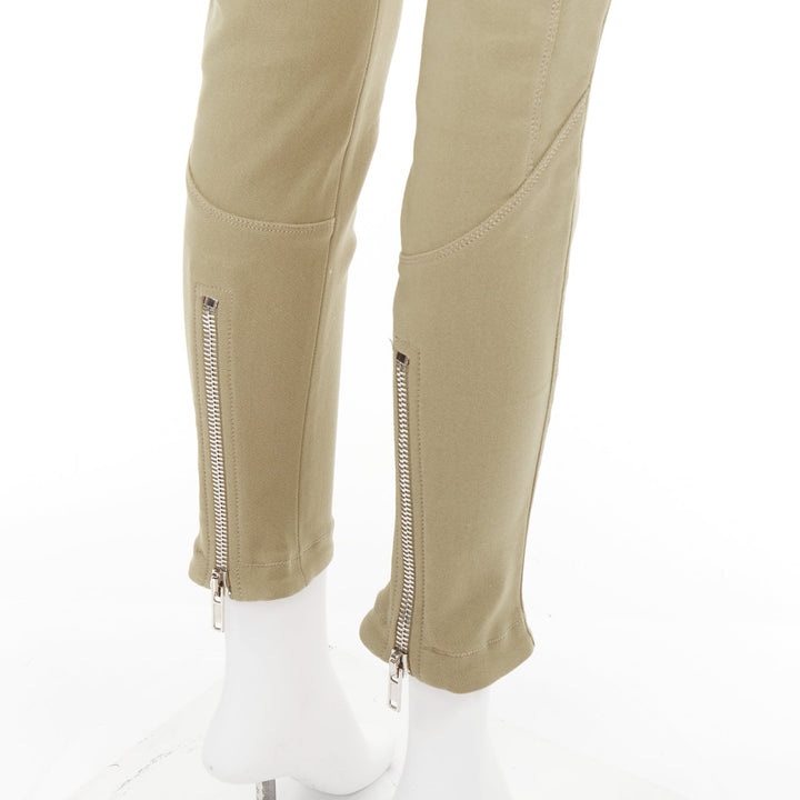 GIVENCHY khaki cotton blend skinny zip back riding pants FR36 S