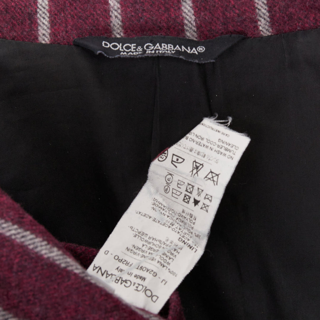 DOLCE GABBANA burgundy grey wool striped flap pocket blazer IT50 L
