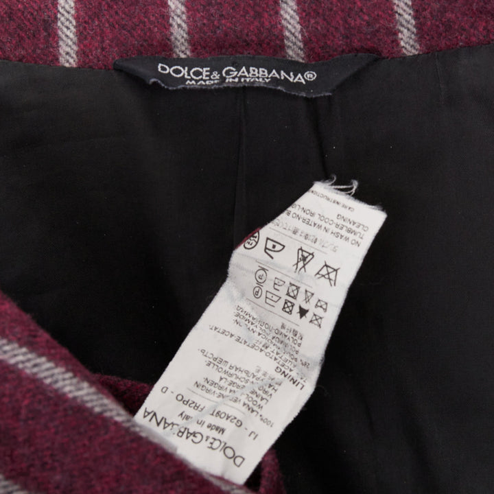 DOLCE GABBANA burgundy grey wool striped flap pocket blazer IT50 L