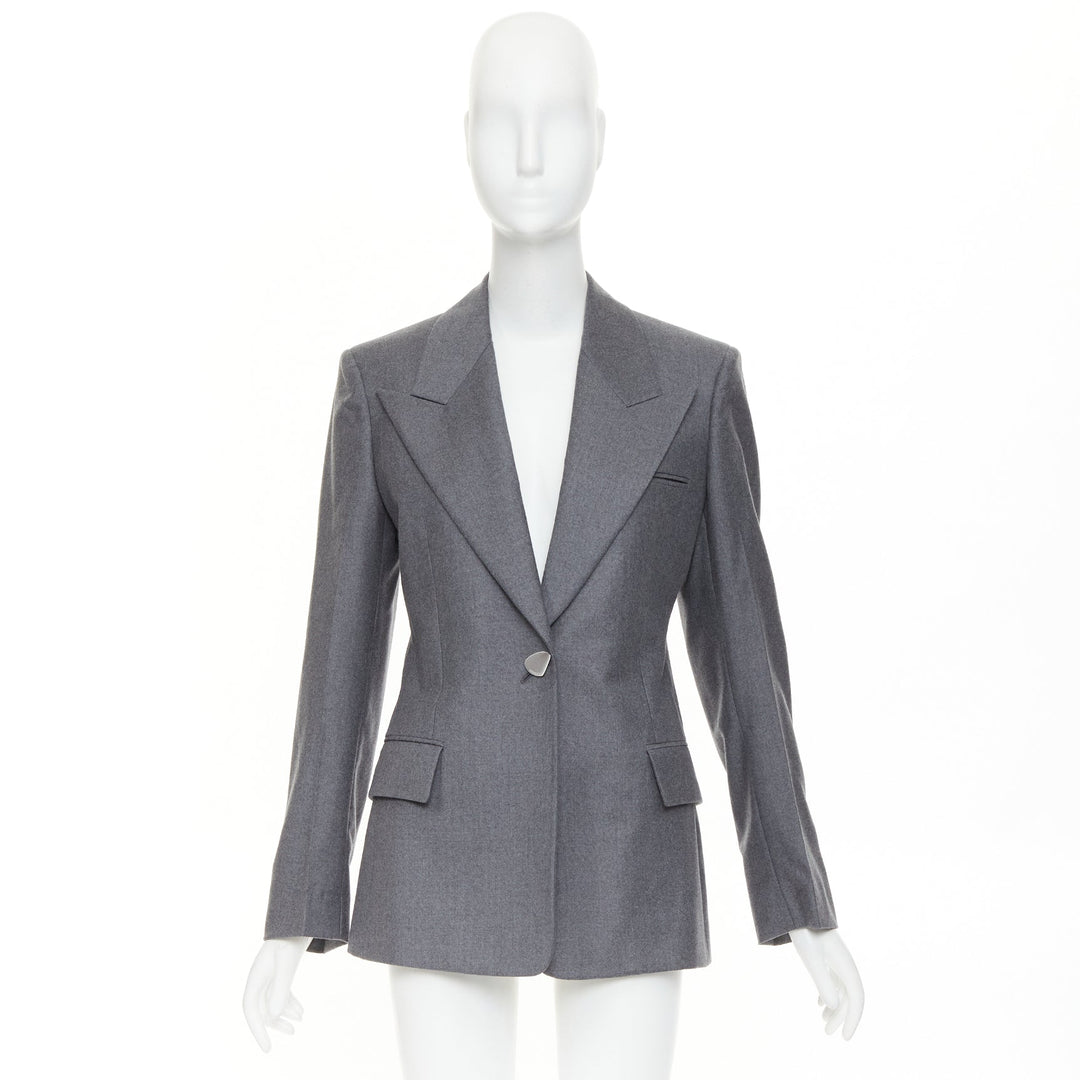 FERRAGAMO 2024 2024 grey virgin wool peak lapel power shoulder blazer IT40 S