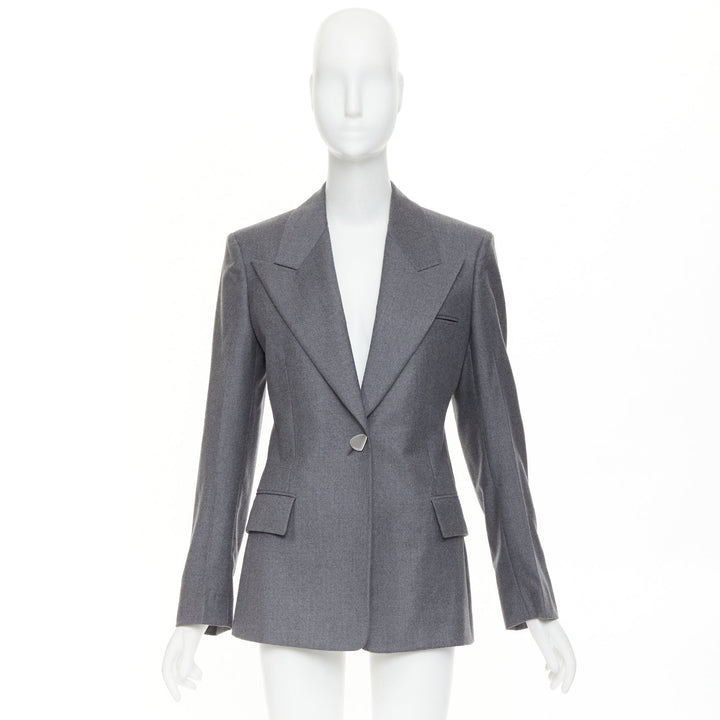 FERRAGAMO 2024 2024 grey virgin wool peak lapel power shoulder blazer IT40 S