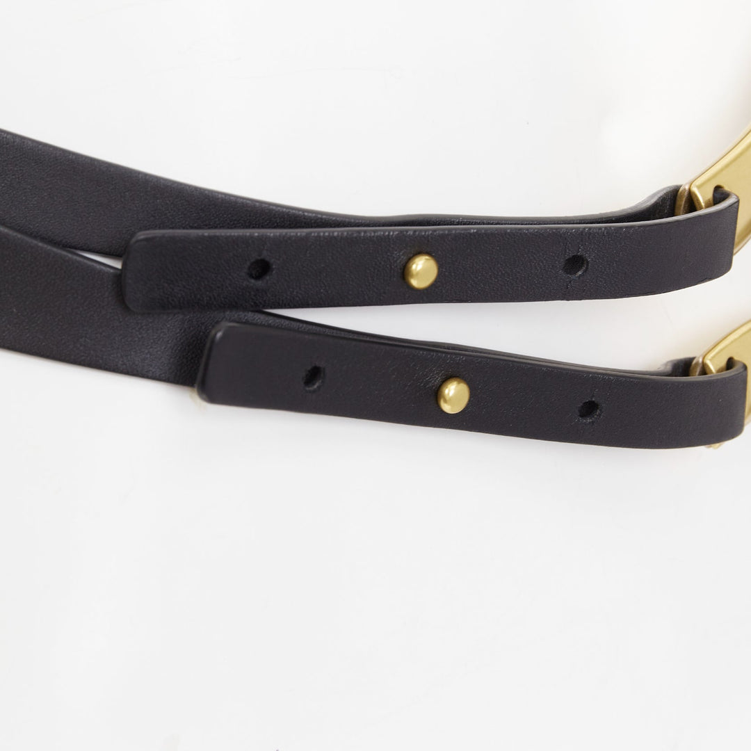 BOTTEGA VENETA 2019 Daniel Lee Horseshoe Double Strap black gold buckle belt