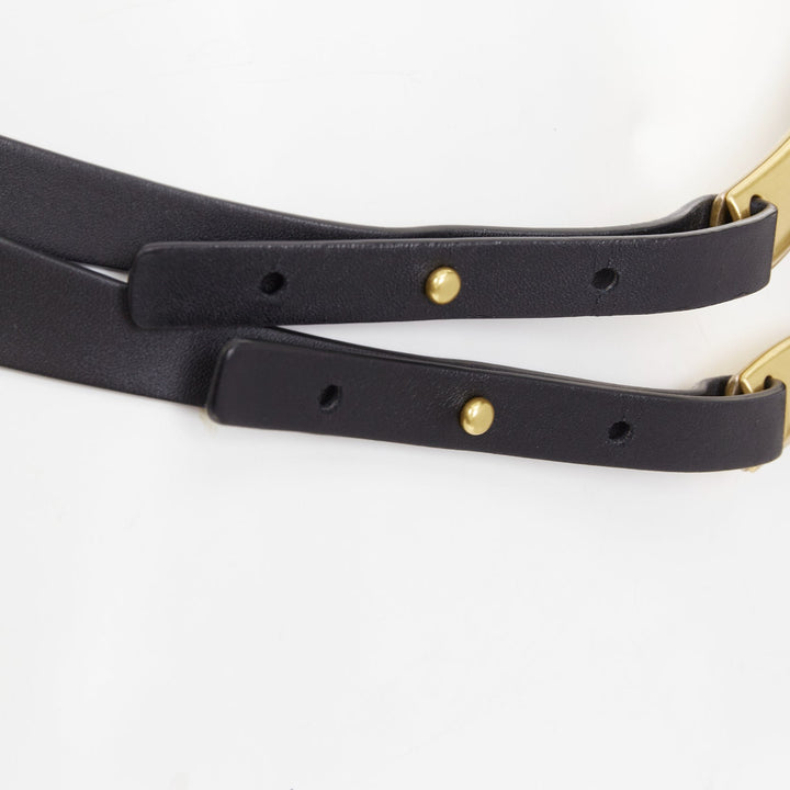 BOTTEGA VENETA 2019 Daniel Lee Horseshoe Double Strap black gold buckle belt