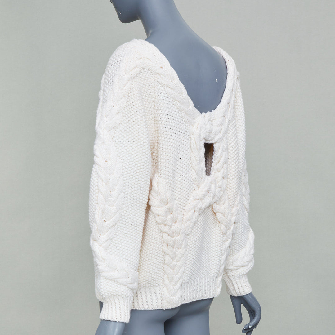 OSCAR DE LA RENTA R19 cream merino wool cable  low back sweater S