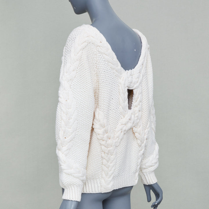 OSCAR DE LA RENTA R19 cream merino wool cable  low back sweater S