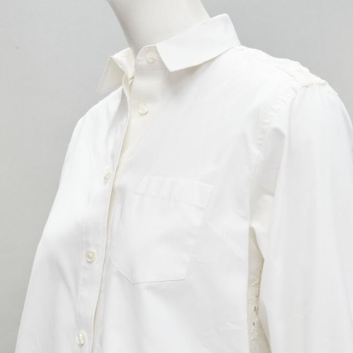 SACAI white cotton floral lace flared back button up shirt JP1 S