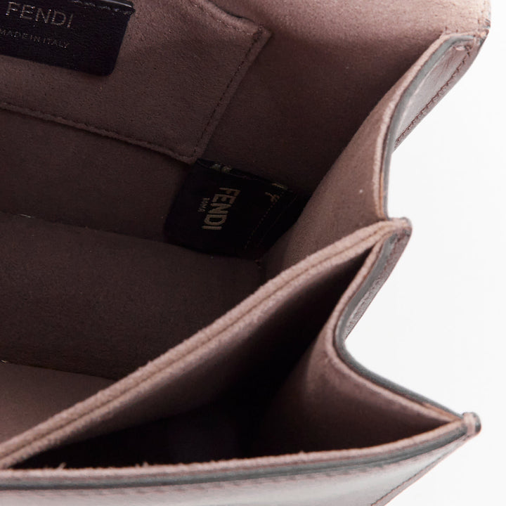 FENDI Mini Kan I grey smooth calfskin leather studded clasp shoulder bag