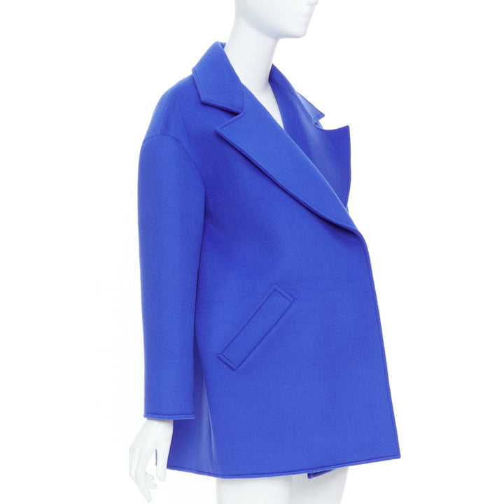OSCAR DE LA RENTA 17F cobalt wool cotton cashmere blend boxy felt winter coat S