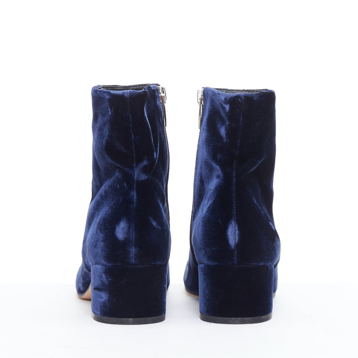 GIANVITO ROSSI Margaux navy velvet minimal zip ankle boots EU37.5