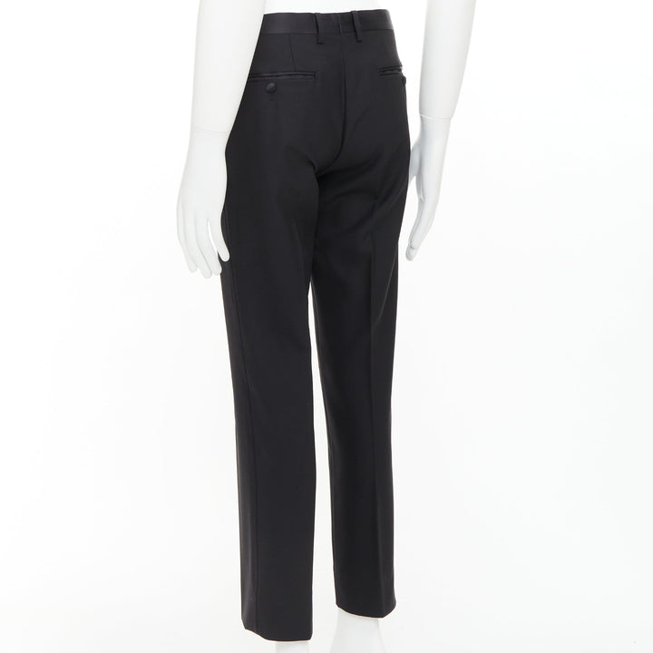DOLCE GABBANA black wooly satin waist trim taperd mid waist pants IT44 XS