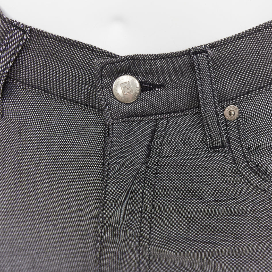 FENDI JEANS Vintage grey yellow logo tab pocket high waisted slim pants