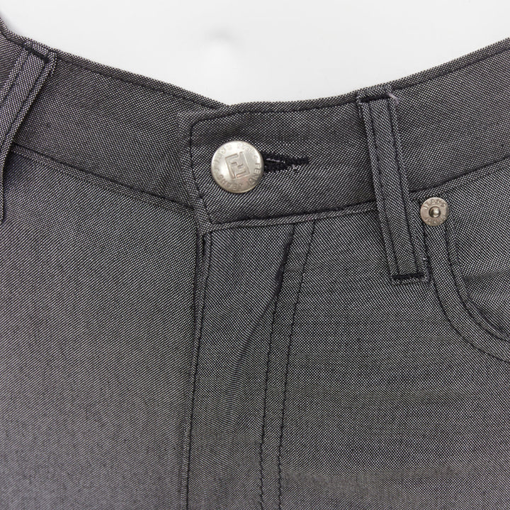 FENDI JEANS Vintage grey yellow logo tab pocket high waisted slim pants