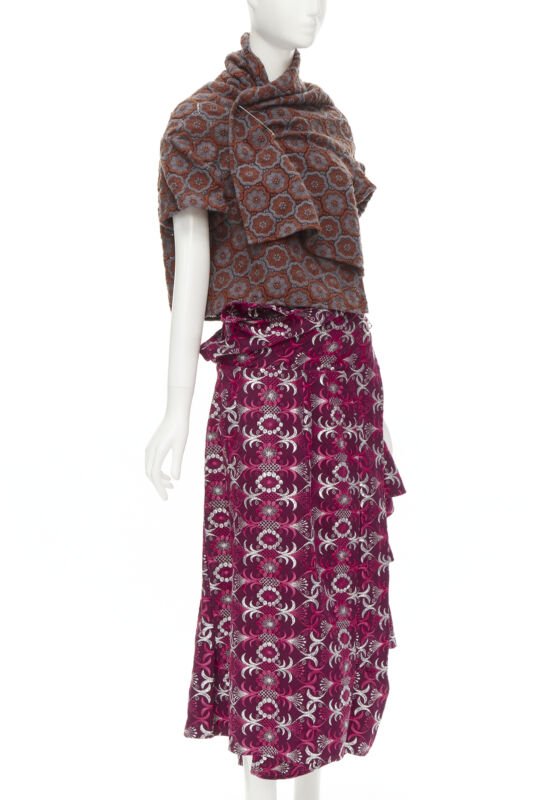 Runway COMME DES GARCONS 1999 Vintage brown floral macrame wrap top ruffle skirt