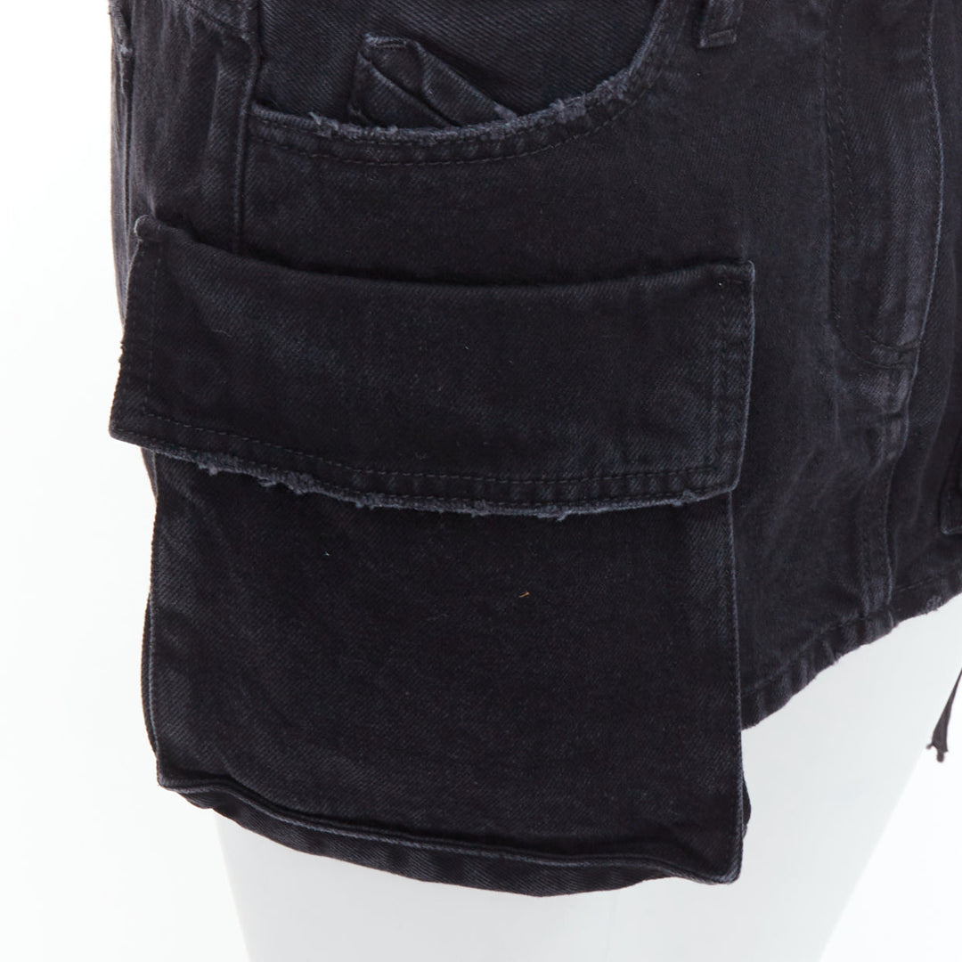 THE ATTICO Fay black washed denim pocketed cargo mini skirt 26"