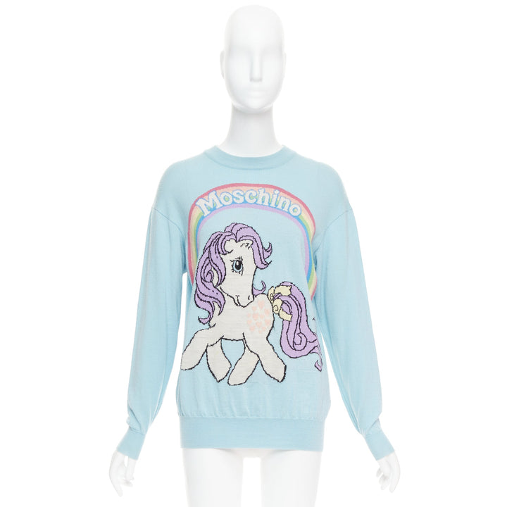 MOSCHINO Jeremy Scott My Little Pony blue logo rainbow sweater S