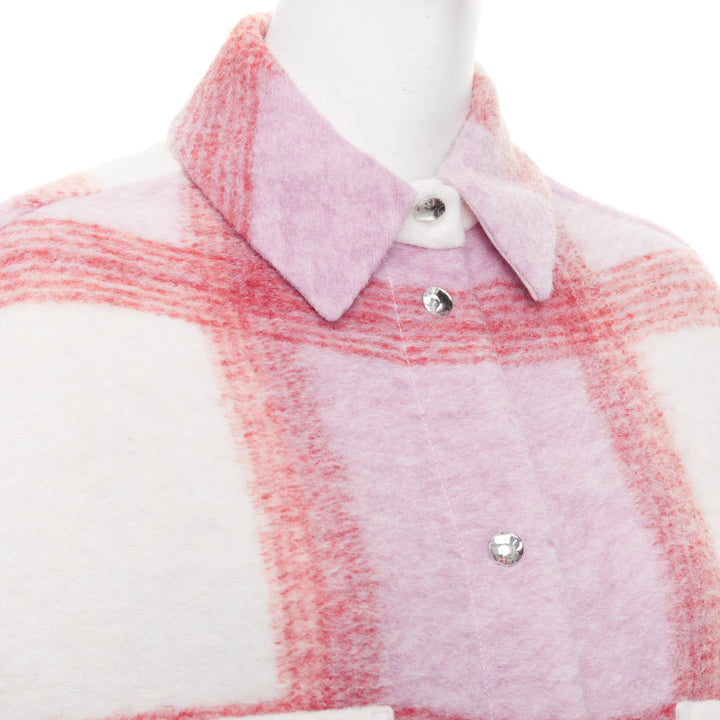 IRO PARIS Lemina pink cream wool tweed plaid check overshirt jacket FR34 XS