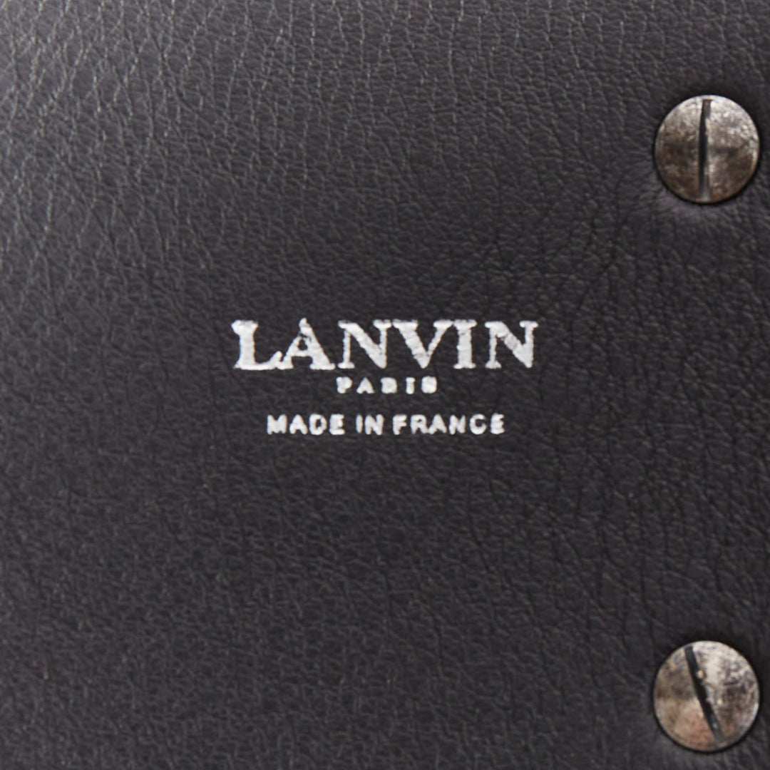 LANVIN black calfskin leather crystal embellished panelled statement belt S