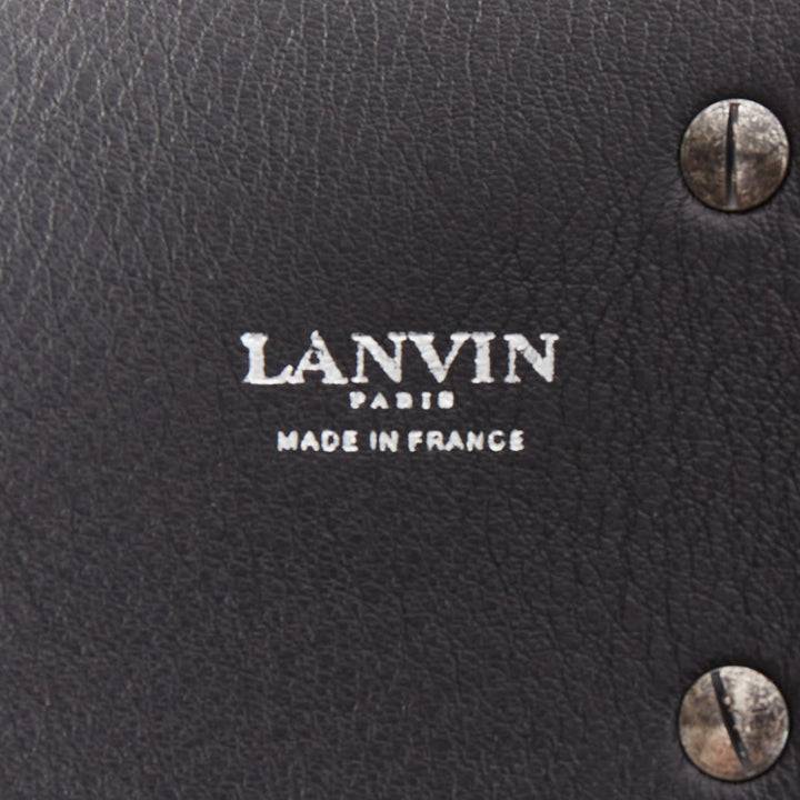 LANVIN black calfskin leather crystal embellished panelled statement belt S