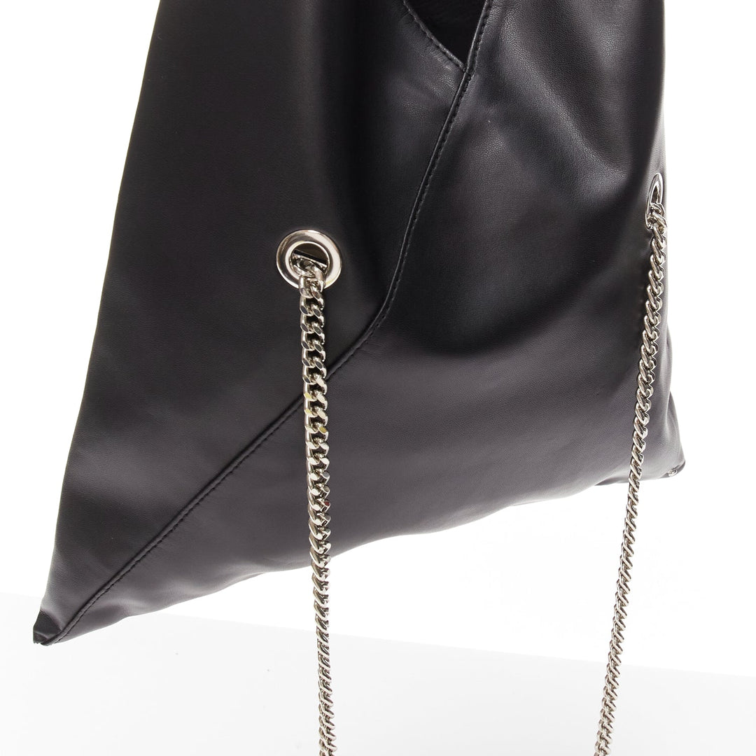 MAISON MARGIELA MM6 black buffed faux leather small triangle chain tote bag