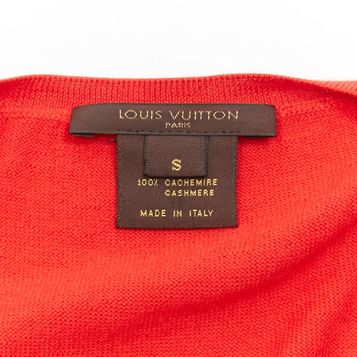 LOUIS VUITTON 100% cashmere red LV logo crew neck cropped cardigan S