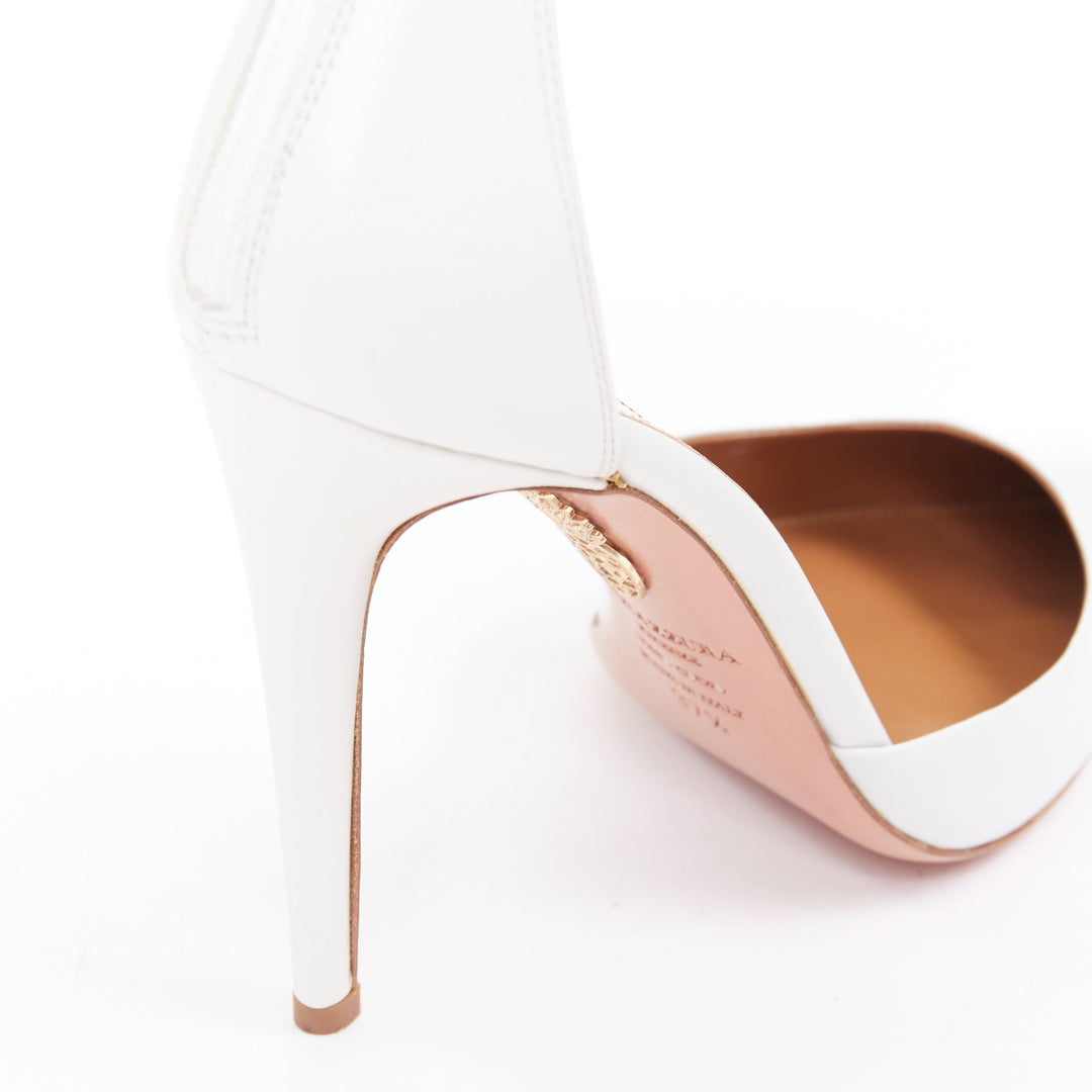 AQUAZZURA Hello Lover 105 white calf silver corded ankle strap pumps EU37.5