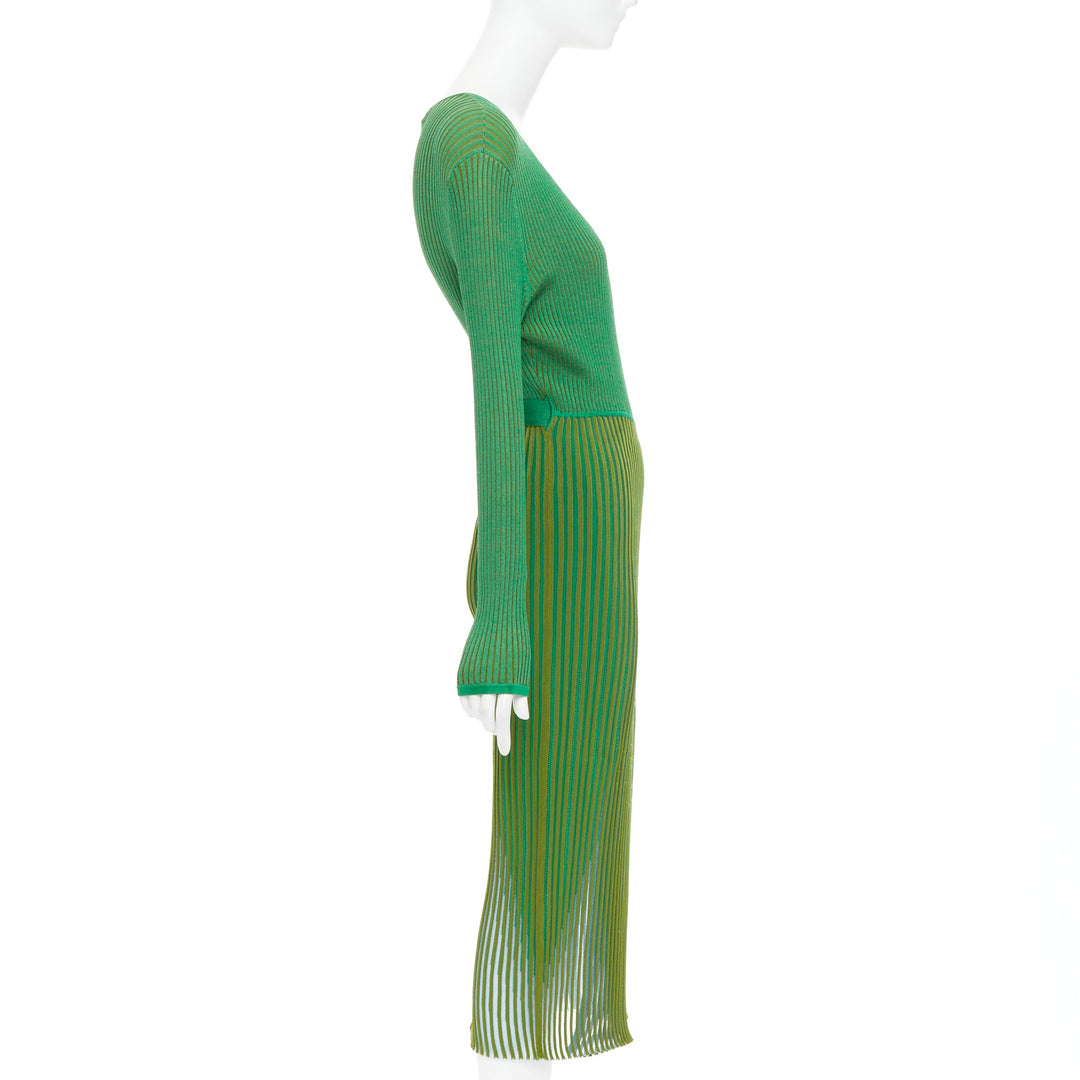DIANE VON FURSTENBERG green ribbed deep V long wrap dress S