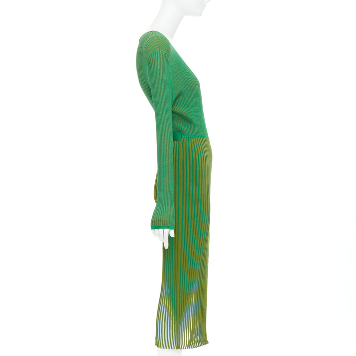 DIANE VON FURSTENBERG green ribbed deep V long wrap dress S