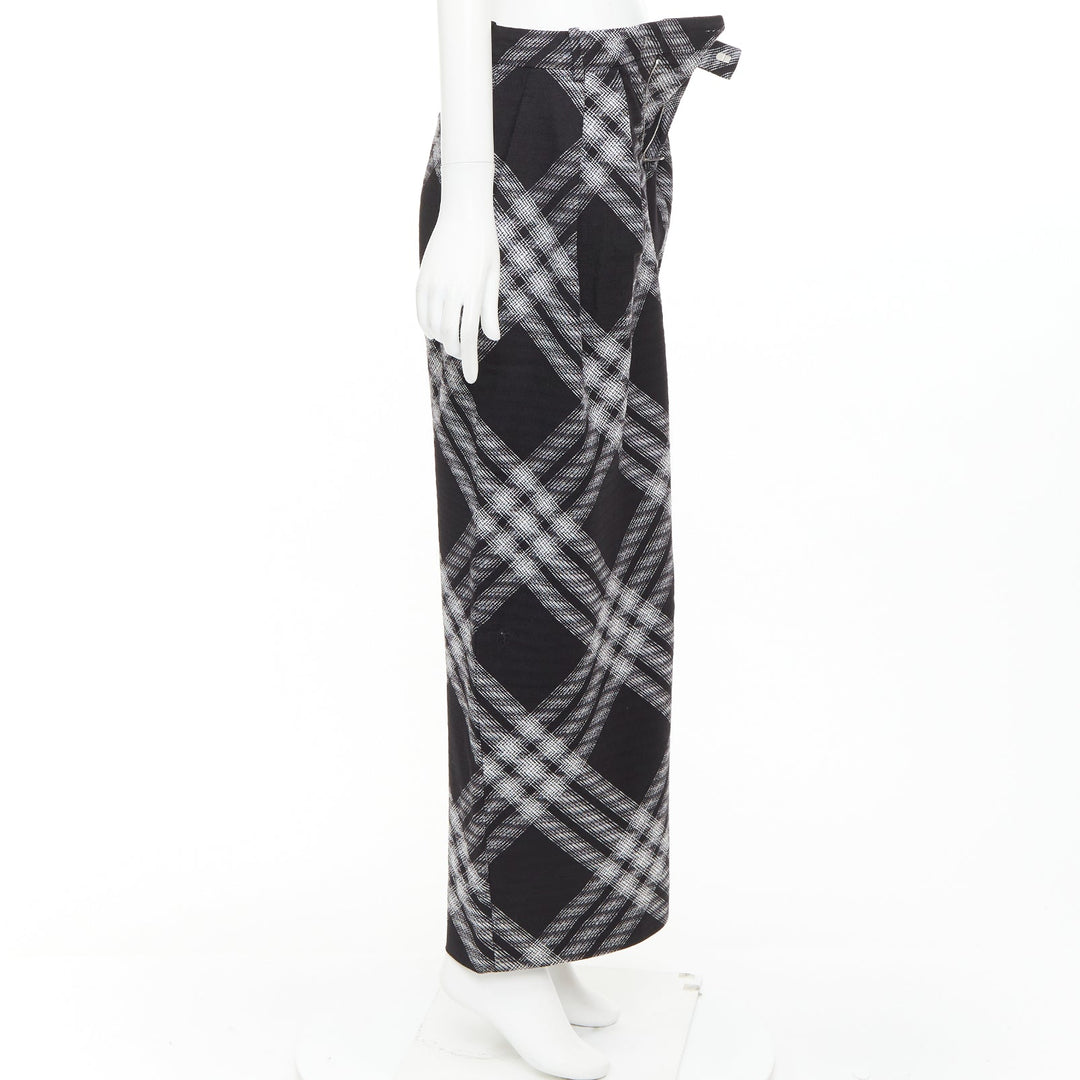 BURBERRY Daniel Lee black grey House check wool wide leg parachute pant IT34 XXS