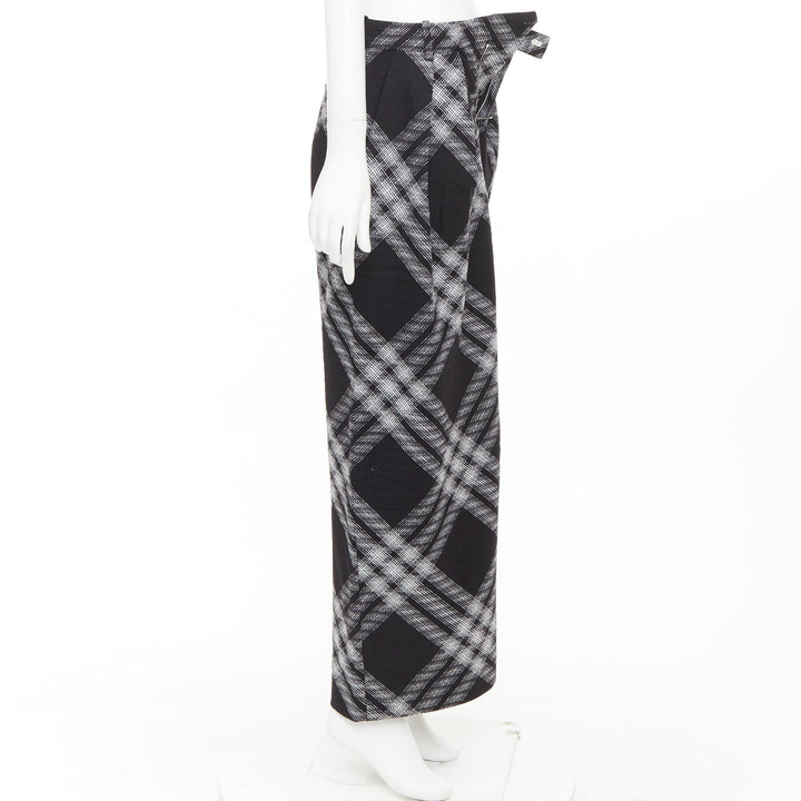 BURBERRY Daniel Lee black grey House check wool wide leg parachute pant IT34 XXS