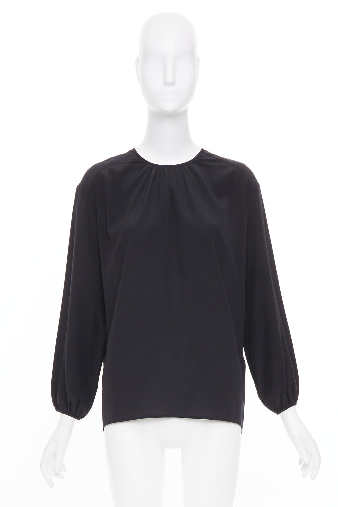 JOSEPH black gathered neck pleated long sleeve casual fluid silk blouse FR32 XXS