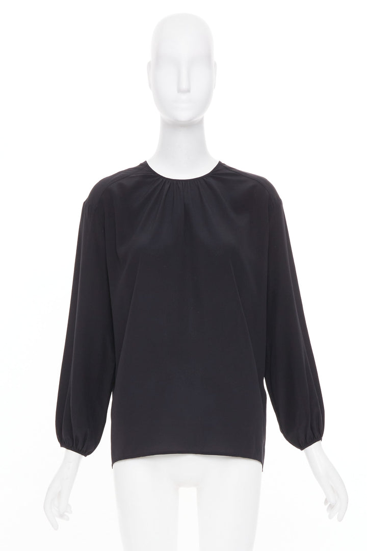 JOSEPH black gathered neck pleated long sleeve casual fluid silk blouse FR32 XXS