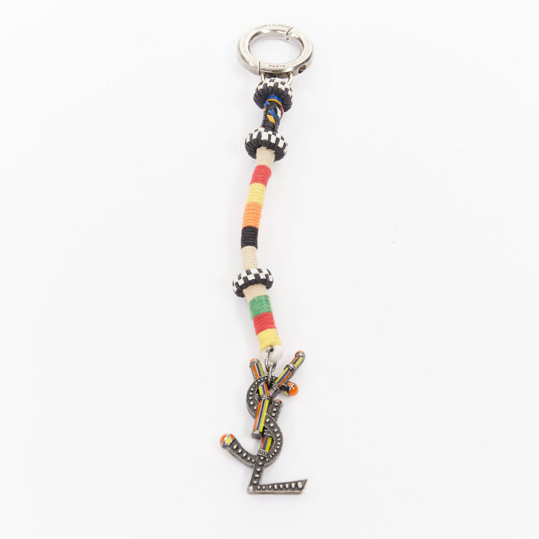 SAINT LAURENT braided YSL logo monogram aged silver multicolor ethnic bag charm