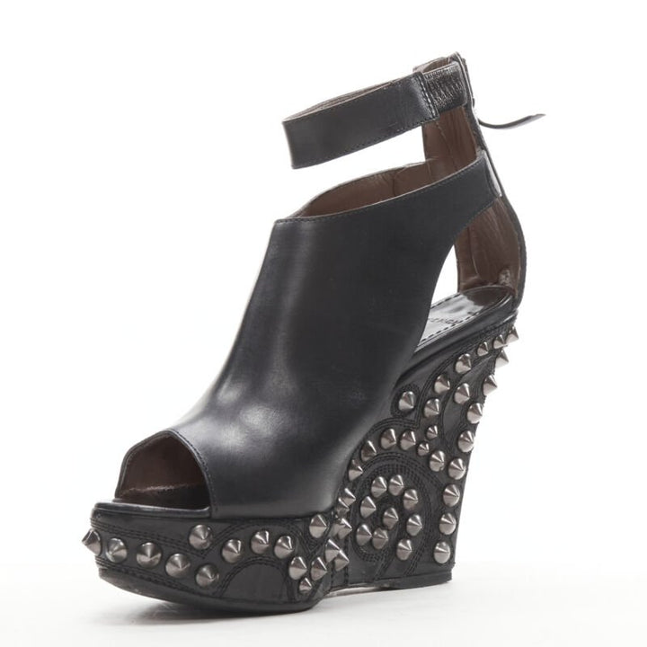 GIVENCHY black silver spike baroque studded platform wedge gladiator EU36.5