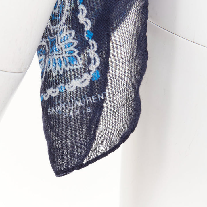 SAINT LAURENT 2016 Runway Surf Sound navy blue paisley cashmere silk wrap scarf