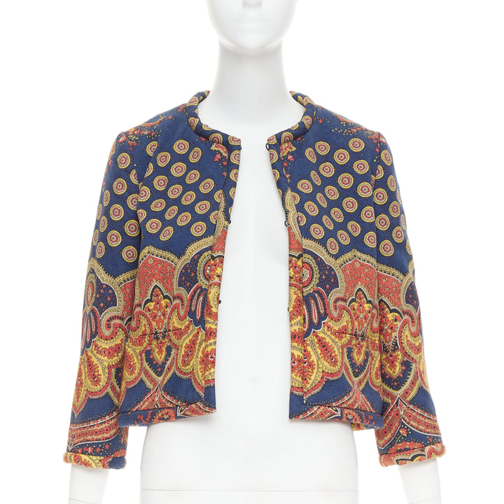 VALENTINO 2024 Paisley Medaglioni orange cotton gabardine cropped jacket IT40 S