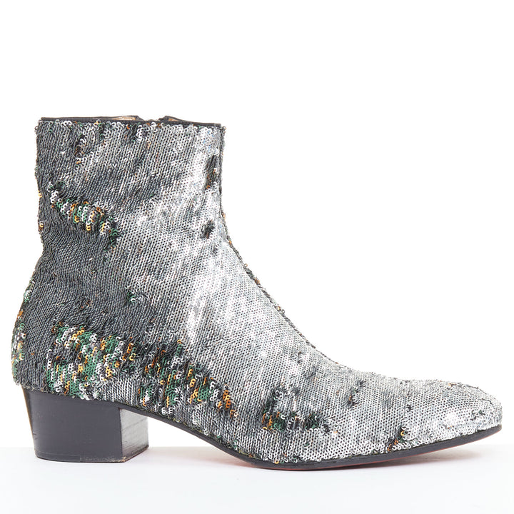 CHRISTIAN LOUBOUTIN Huston Sequin 40 silver multi sequin zipped ankle boots EU43