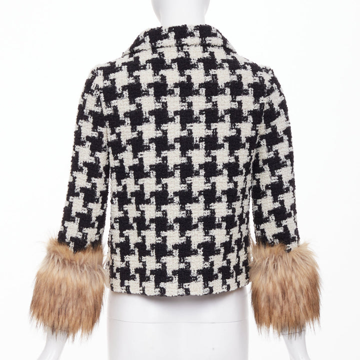 VALENTINO 2025 Runway Mossi Faux Fur Houndstooth wool tweed jacket IT36 XS
