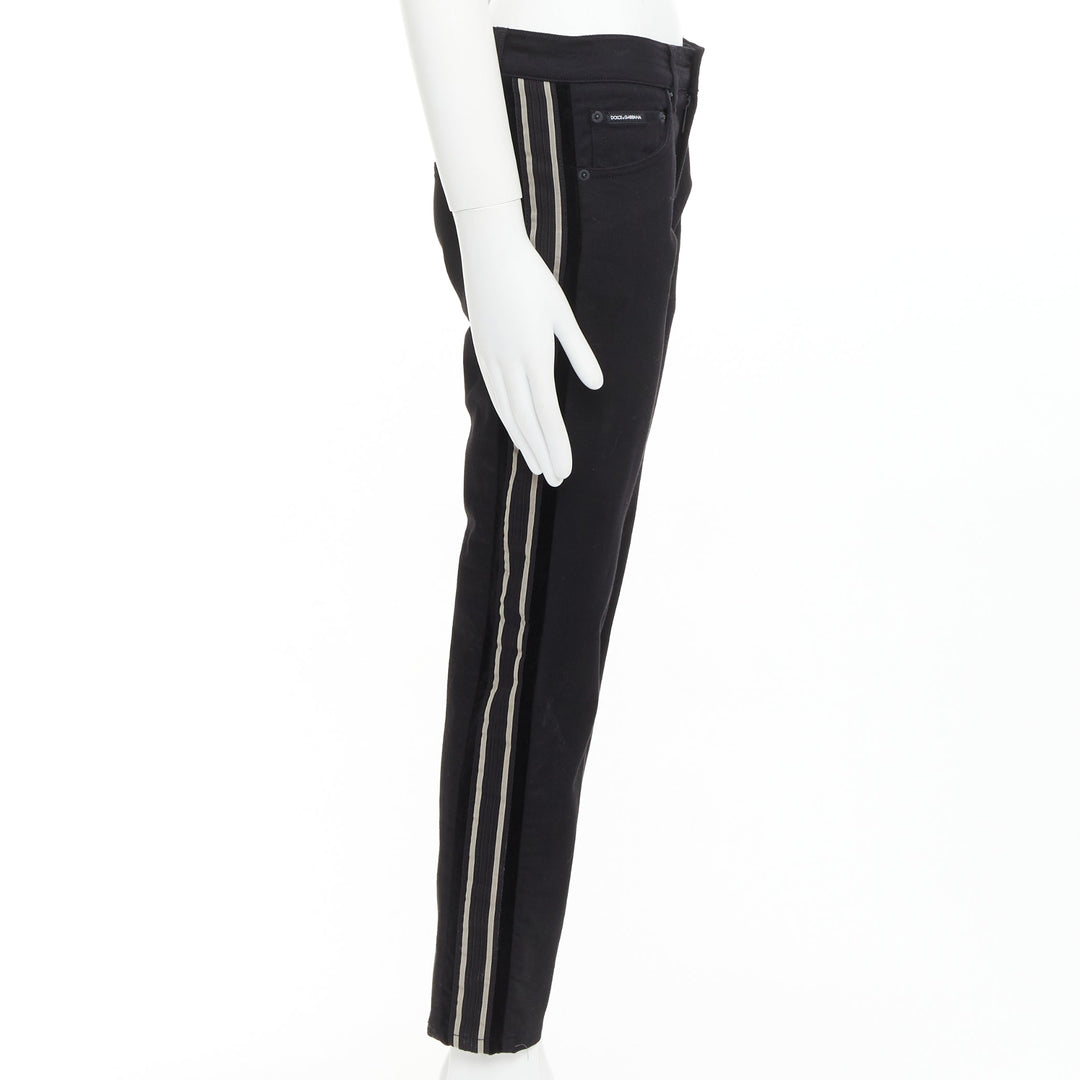 DOLCE GABBANA DENIM Skinny black heart logo embroidered cropped jeans
