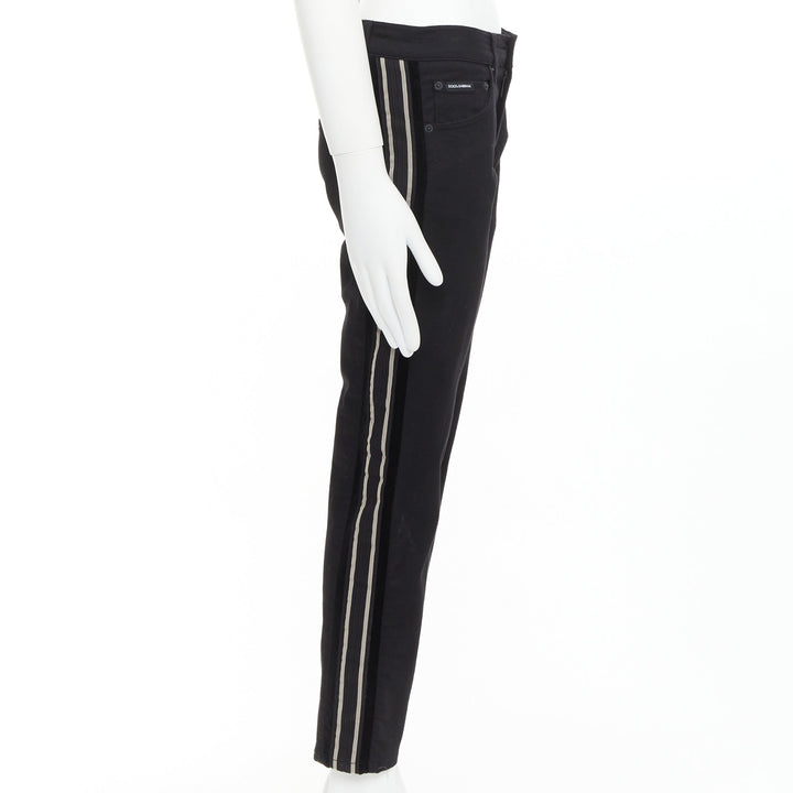 DOLCE GABBANA DENIM Skinny black heart logo embroidered cropped jeans