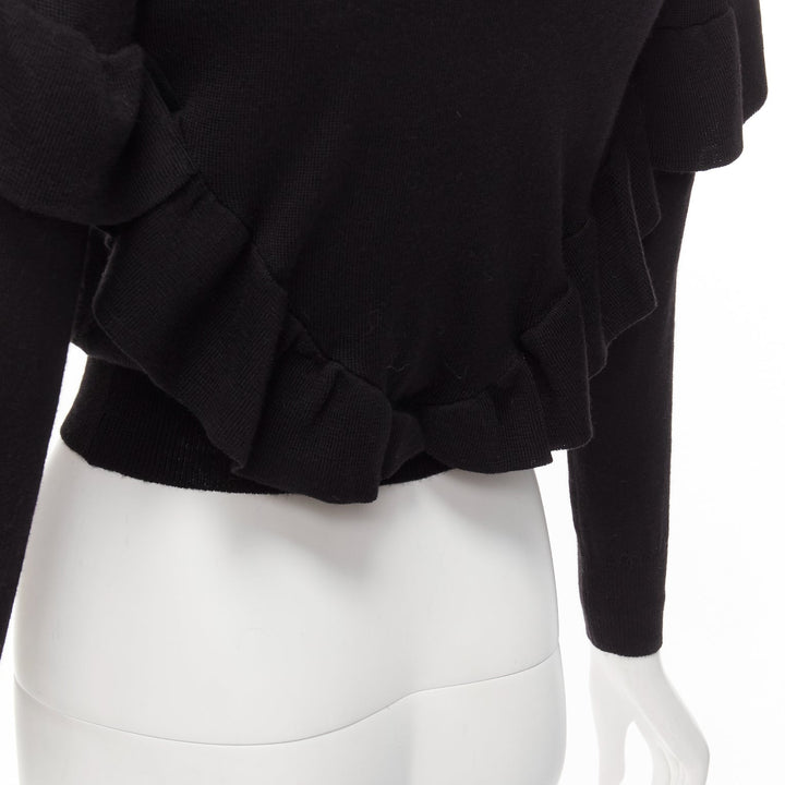 VIKTOR & ROLF black virgin wool silk cashmere sides ruffle cropped sweater XS