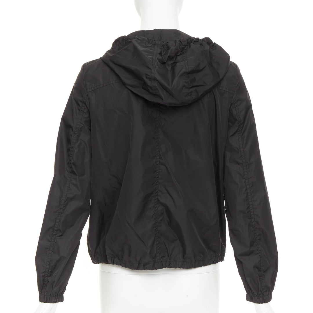 PRADA 2021 Re Nylon black silver triangle logo plague zip up windbreaker IT38 XS