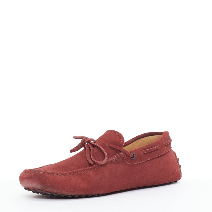 TOD'S Gommino red suede leather dot sole driving loafers UK7 EU41