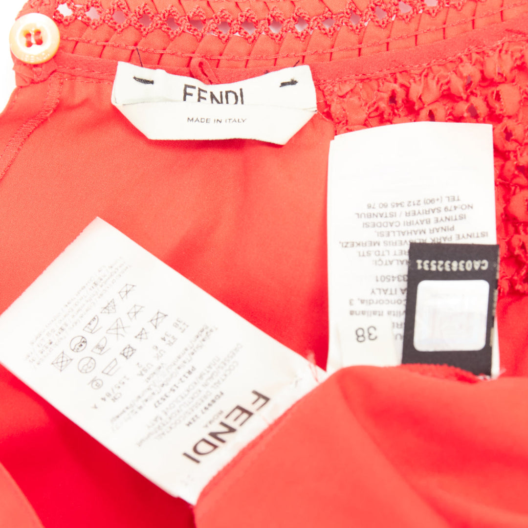 FENDI 2016 Runway red cotton silk ruched knot weave collar peasant top IT38 XS